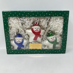 Vintage Dillards Trimmings Handblown Glass Snowman Ornaments Set Of 3 Christmas